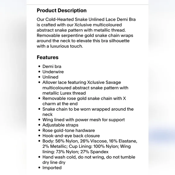 Savage X Fenty Cold Hearted Snake Lace Bra With Gold Chain NWT 38DD - Picture 2 of 7